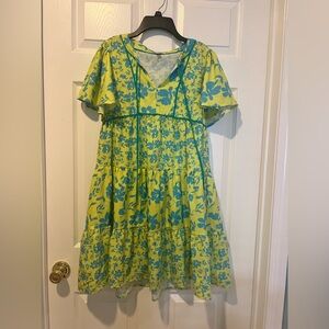 Umgee Floral Yellow and Blue Oversized Gardengirl Dress Size Medium